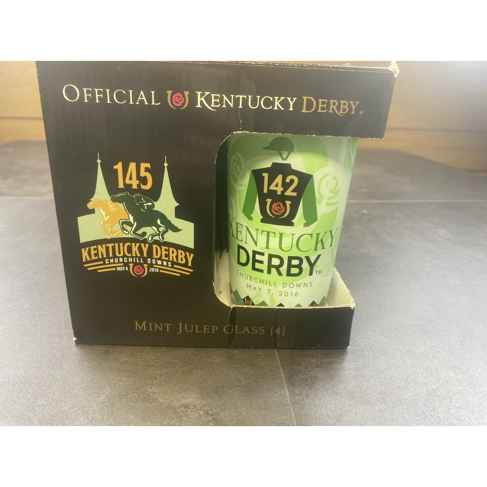 2016 Kentucky Derby Set of 4 Mint Julep 12oz Glasses New In Box - Picture 1 of 4